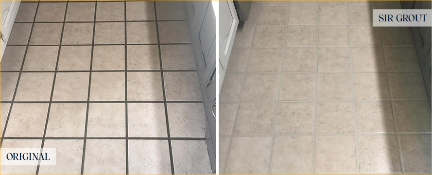 Kitchen Floor Before and After a Grout Cleaning in Milton