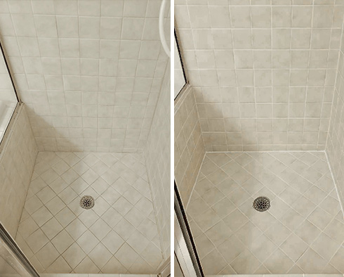 Tile Shower Before and After Our Hard Surface Restoration Services in Sandy Springs