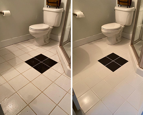 Bathroom Floor Before and After a Grout Cleaning in Marietta