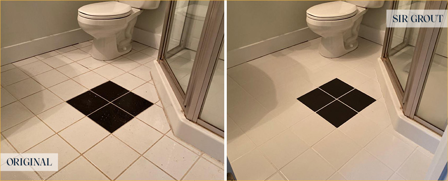 Bathroom Floor Before and After a Grout Cleaning in Marietta